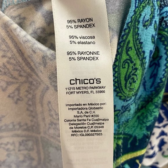 Chico’s 2 bell sleeve top paisley print blue green - Picture 8 of 9